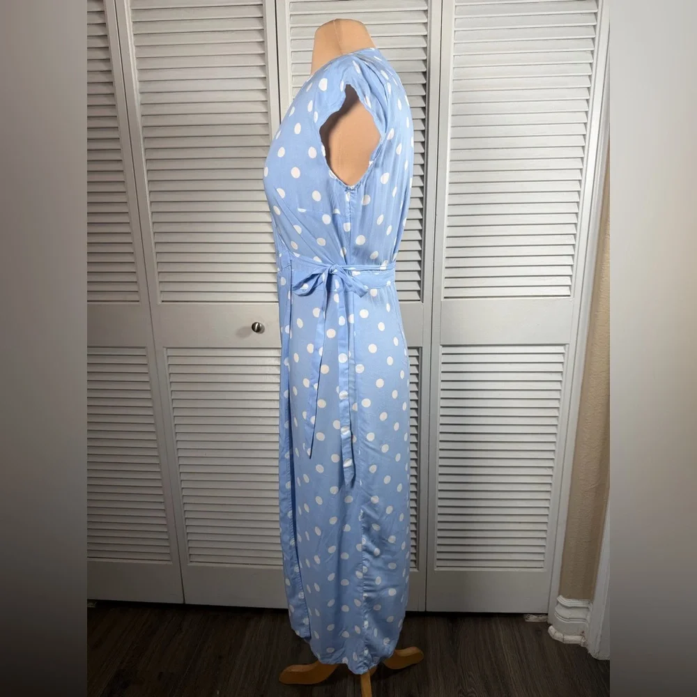 Blue‎ Polka Dot Wrap Midi Dress Open Back XXS Fits XS